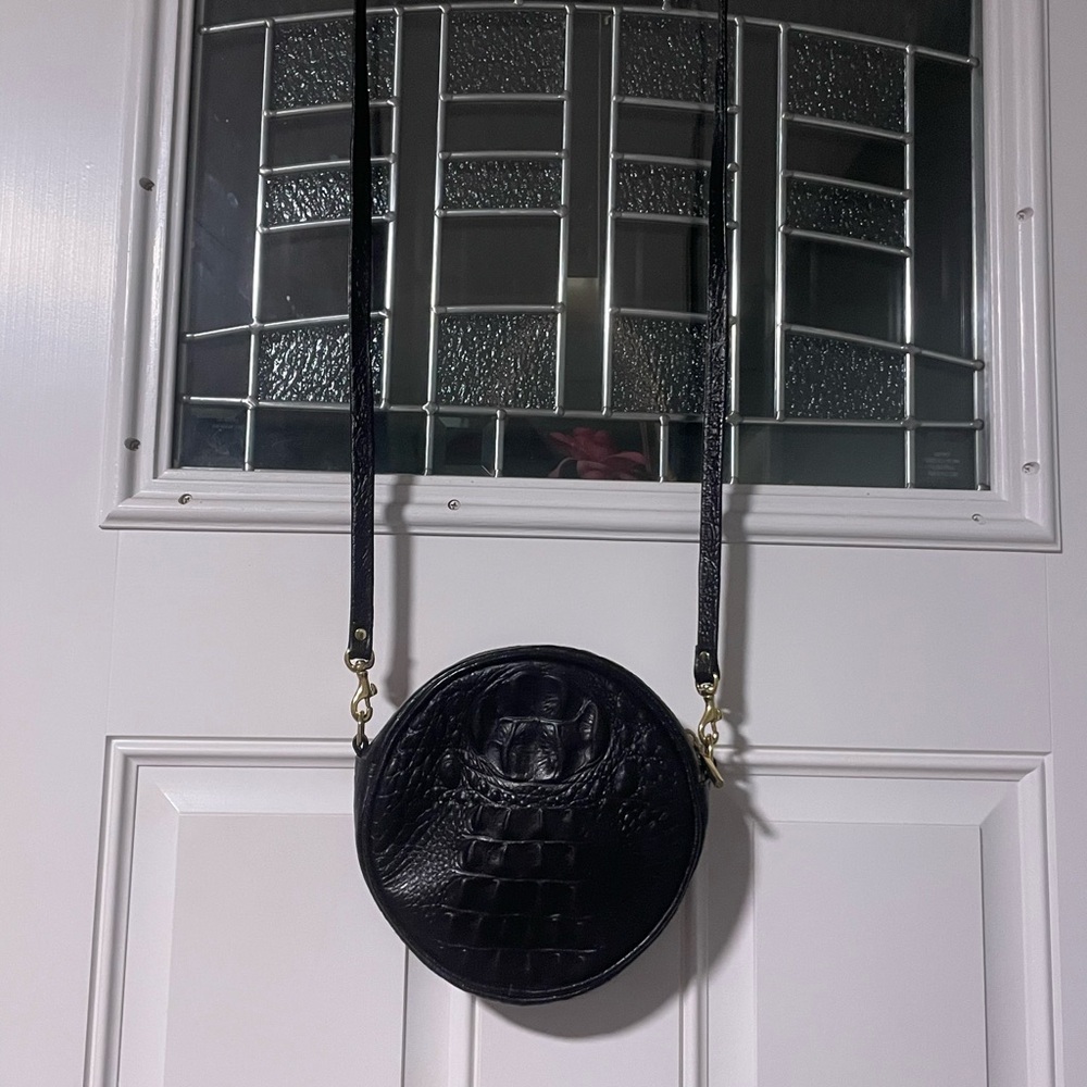 C.A.B. Genuine Leather Black Croc-Embossed Canteen Crossbody Bag